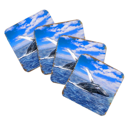 Whale Coastal Wooden Cork Coasters Gift Set of 4 by Nature Wonders - Coastal Sea-Life Decor - 95257C-S4-4