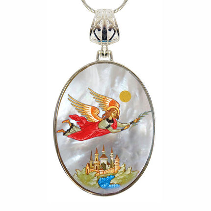 Watching Over Flying Angel Silver Plated Mother of Pearl Necklace - 43034-0