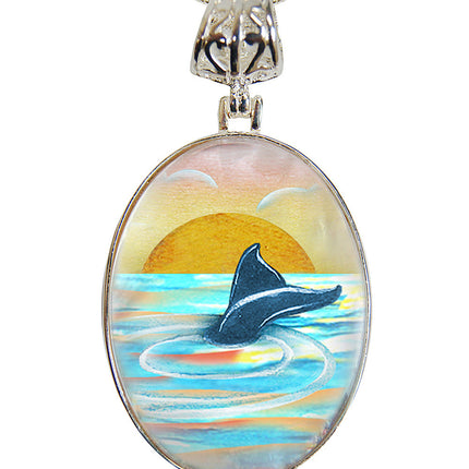 Whale Tale Silver Plated Mother of Pearl Jewelry Pendant Necklace Coastal - 44052-0