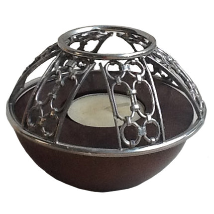 Tin and Wood Votive Holder - Chain Design-0