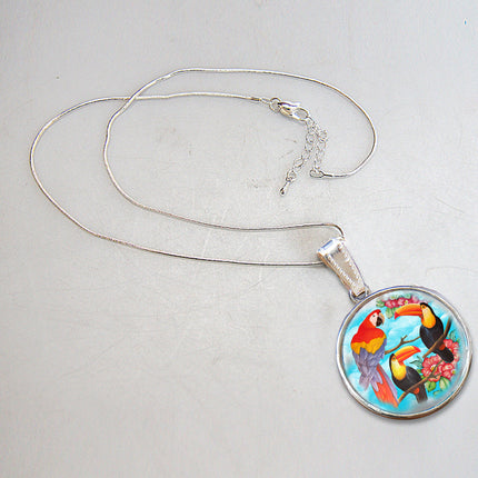 Toucan Silver Plated Mother of Pearl Jewelry Pendant Necklace - 44041-3