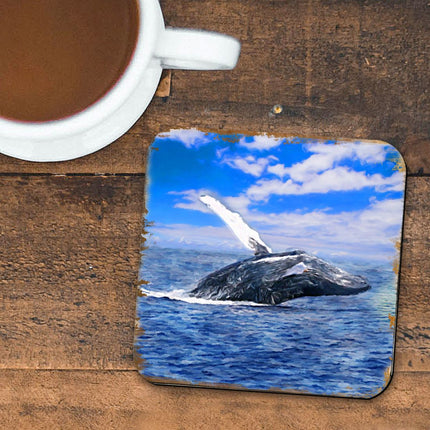 Whale Coastal Wooden Cork Coasters Gift Set of 4 by Nature Wonders - Coastal Sea-Life Decor - 95257C-S4-1