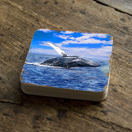 Whale Coastal Wooden Cork Coasters Gift Set of 4 by Nature Wonders - Coastal Sea-Life Decor - 95257C-S4-2
