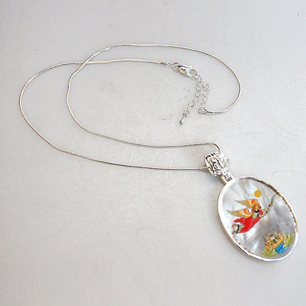 Watching Over Flying Angel Silver Plated Mother of Pearl Necklace - 43034-3