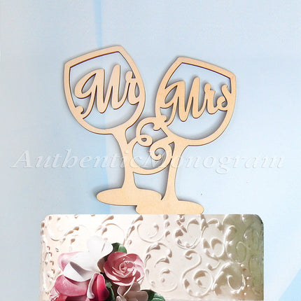 Wedding Cake Topper - Mr. & Mrs. Cake Topper, Wedding Cake Topper, Wedding decor, wedding champagne glasses, Unpainted-0