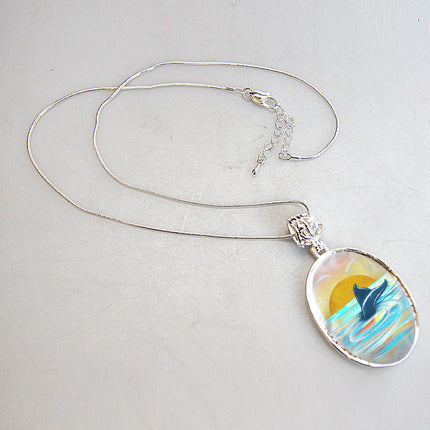 Whale Tale Silver Plated Mother of Pearl Jewelry Pendant Necklace Coastal - 44052-1