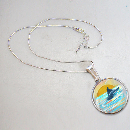 Whale Tale Silver Plated Mother of Pearl Jewelry Pendant Necklace Coastal - 44052-3