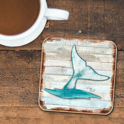 Whales Tale Coastal Wooden Cork Coasters Gift Set of 4 by Nature Wonders - Coastal Sea-Life Decor - 8198535-9C-S4-1