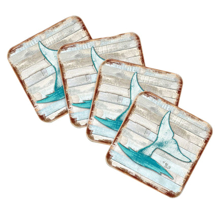 Whales Tale Coastal Wooden Cork Coasters Gift Set of 4 by Nature Wonders - Coastal Sea-Life Decor - 8198535-9C-S4-4