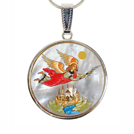 Watching Over Flying Angel Silver Plated Mother of Pearl Necklace - 43034-1