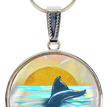 Whale Tale Silver Plated Mother of Pearl Jewelry Pendant Necklace Coastal - 44052-2