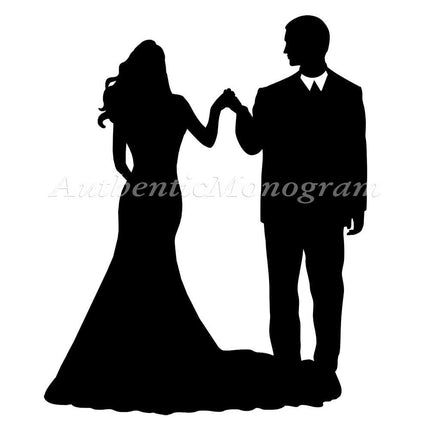 Wedding Cake Topper - Bride & Groom Silhouette Wooden Cake Topper, Wedding decor, Engagement, Anniversary-0