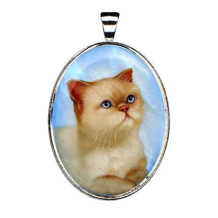 White Cat Angled Silver-Plated Mother of Pearl Jewelry Pendant Necklace - 44016-0