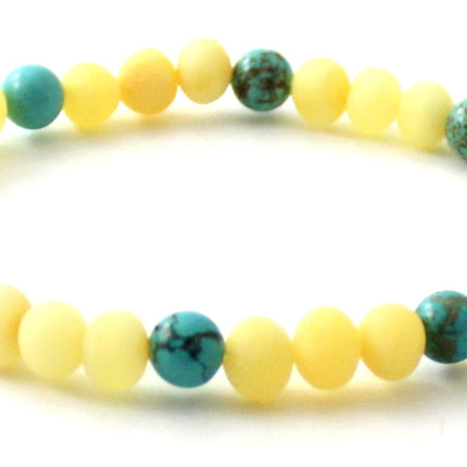 Unpolished Milky Amber Stretch Bracelet With Turquoise-3