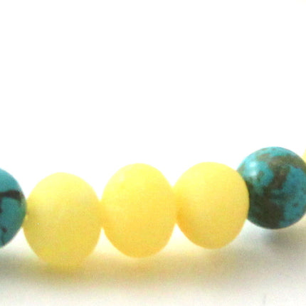 Unpolished Milky Amber Stretch Bracelet With Turquoise-2