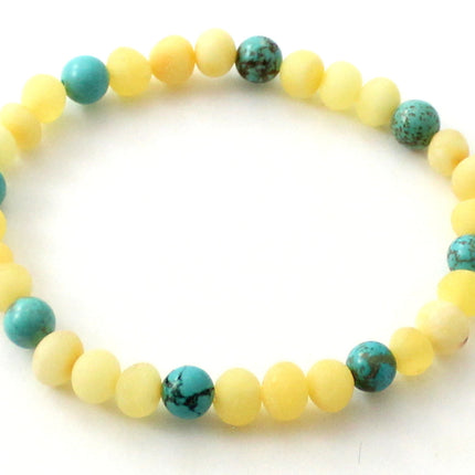 Unpolished Milky Amber Stretch Bracelet With Turquoise-0