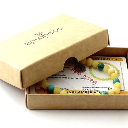 Unpolished Milky Amber Stretch Bracelet With Turquoise-1