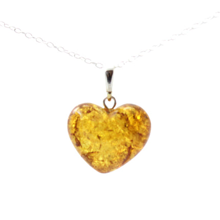 PHP-2 Baltic Amber Heart Honey Pendant With Silver-0