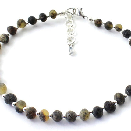 BAAR-SS5 Amber Unpolished Green Adult Anklet Made With Silver-0