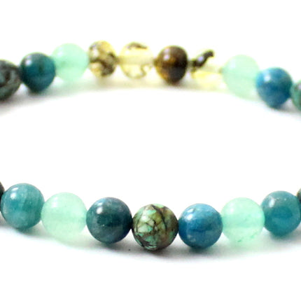 Amber Green Stretch Bracelet With Aventurine, Apatite and African Turquoise-2