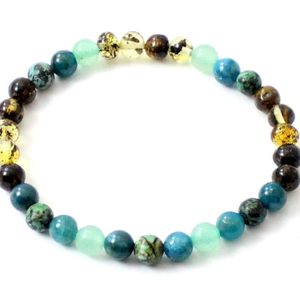 Amber Green Stretch Bracelet With Aventurine, Apatite and African Turquoise-0