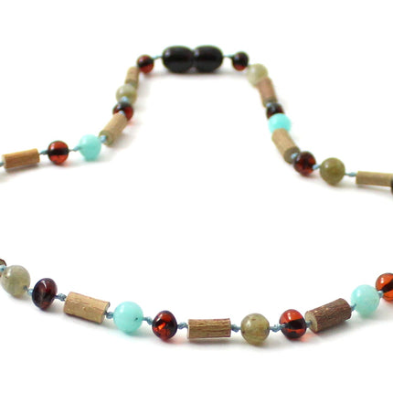 NBBP-H4 Necklace With Labradorite, Amber Cherry, Hazelwood and Amazonite-2