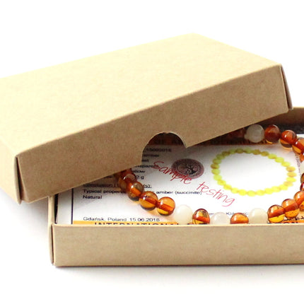 Amber Polished Cognac Baltic Stretch Bracelet With Moonstone-1