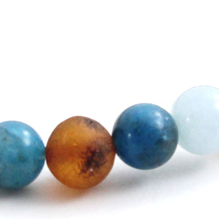 Amber Raw Cognac Baltic Stretch Bracelet With Blue Apatite and Aquamarine-1