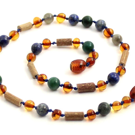 NBBP-H3 Necklace With Hazelwood, Gemstones and Amber Cognac-0