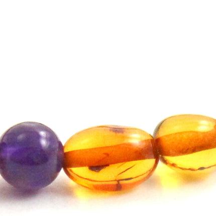 Amber Polished Cognac Bean Stretch Bracelet With Amethyst-2