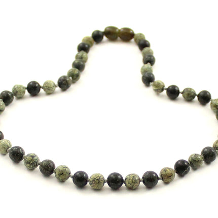 Serpentine Gemstone Green Knotted Necklace-2