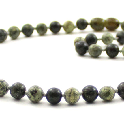 Serpentine Gemstone Green Knotted Necklace-3