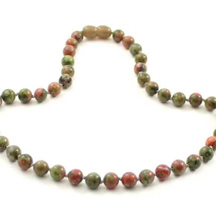 Unakite Gemstone Knotted Green Necklace-2