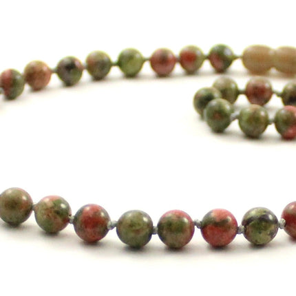 Unakite Gemstone Knotted Green Necklace-3