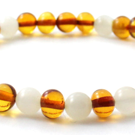 Amber Polished Cognac Baltic Stretch Bracelet With Moonstone-3