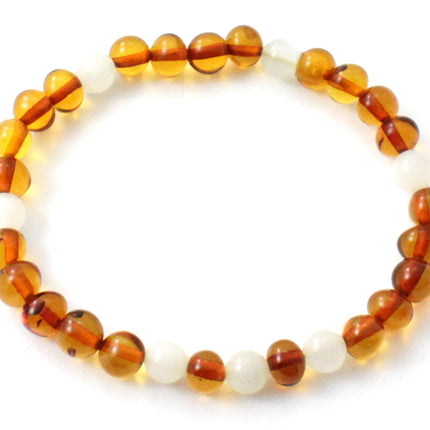 Amber Polished Cognac Baltic Stretch Bracelet With Moonstone-0