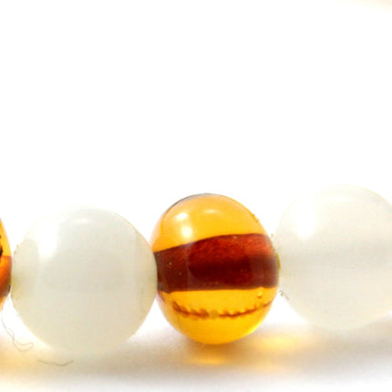 Amber Polished Cognac Baltic Stretch Bracelet With Moonstone-2