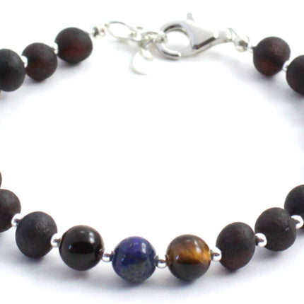 Raw Baltic Amber Bracelets with Gemstones and Silver-2