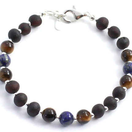 Raw Baltic Amber Bracelets with Gemstones and Silver-0