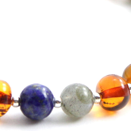 Amber Cognac Bracelet With Silver, Labradorite and Lapis Lazuli-1