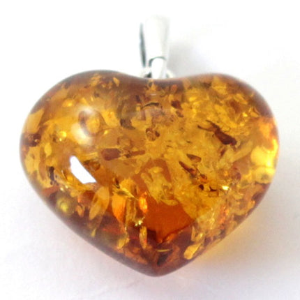 PHP-2 Baltic Amber Heart Honey Pendant With Silver-3