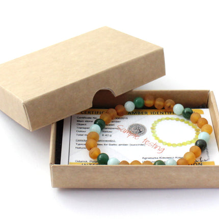 Baltic Amber Raw Honey Stretch Bracelet With Green African Jade and Amazonite-1