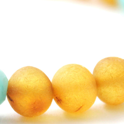 Baltic Amber Raw Honey Stretch Bracelet With Green African Jade and Amazonite-2