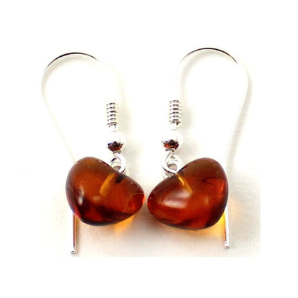 Amber Cognac Drop Heart Earrings With Silver-3