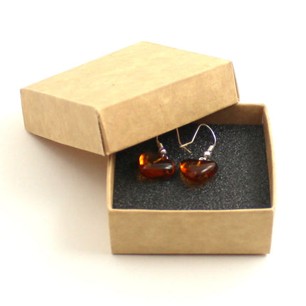 Amber Cognac Drop Heart Earrings With Silver-1