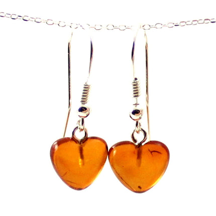 Amber Cognac Drop Heart Earrings With Silver-0