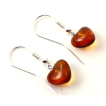 Amber Cognac Drop Heart Earrings With Silver-2