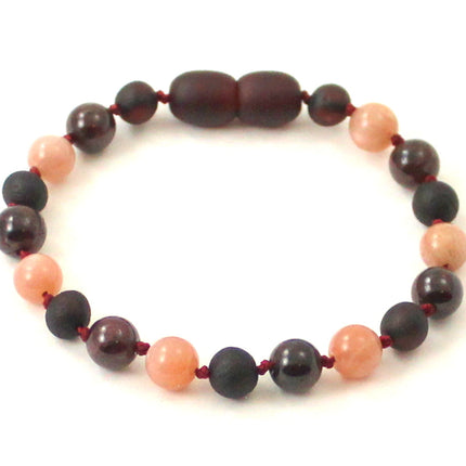 Amber Cherry Black Anklet With Garnet and Pink Sunstone-0