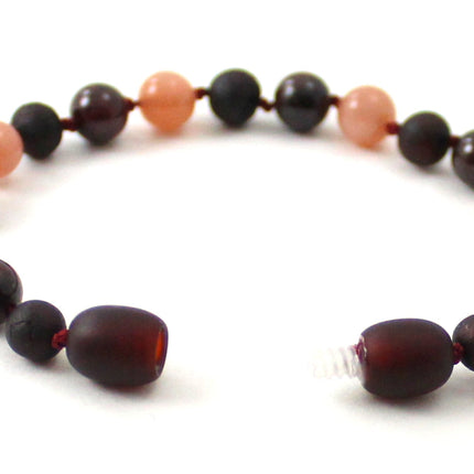 Amber Cherry Black Anklet With Garnet and Pink Sunstone-3