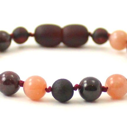 Amber Cherry Black Anklet With Garnet and Pink Sunstone-4